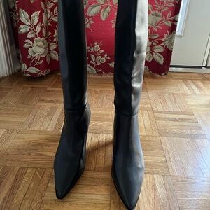 J. Crew “Stevie” Black Leather Knee-High Pull-On Kitten-Heel Boots NIB Size: 8.5